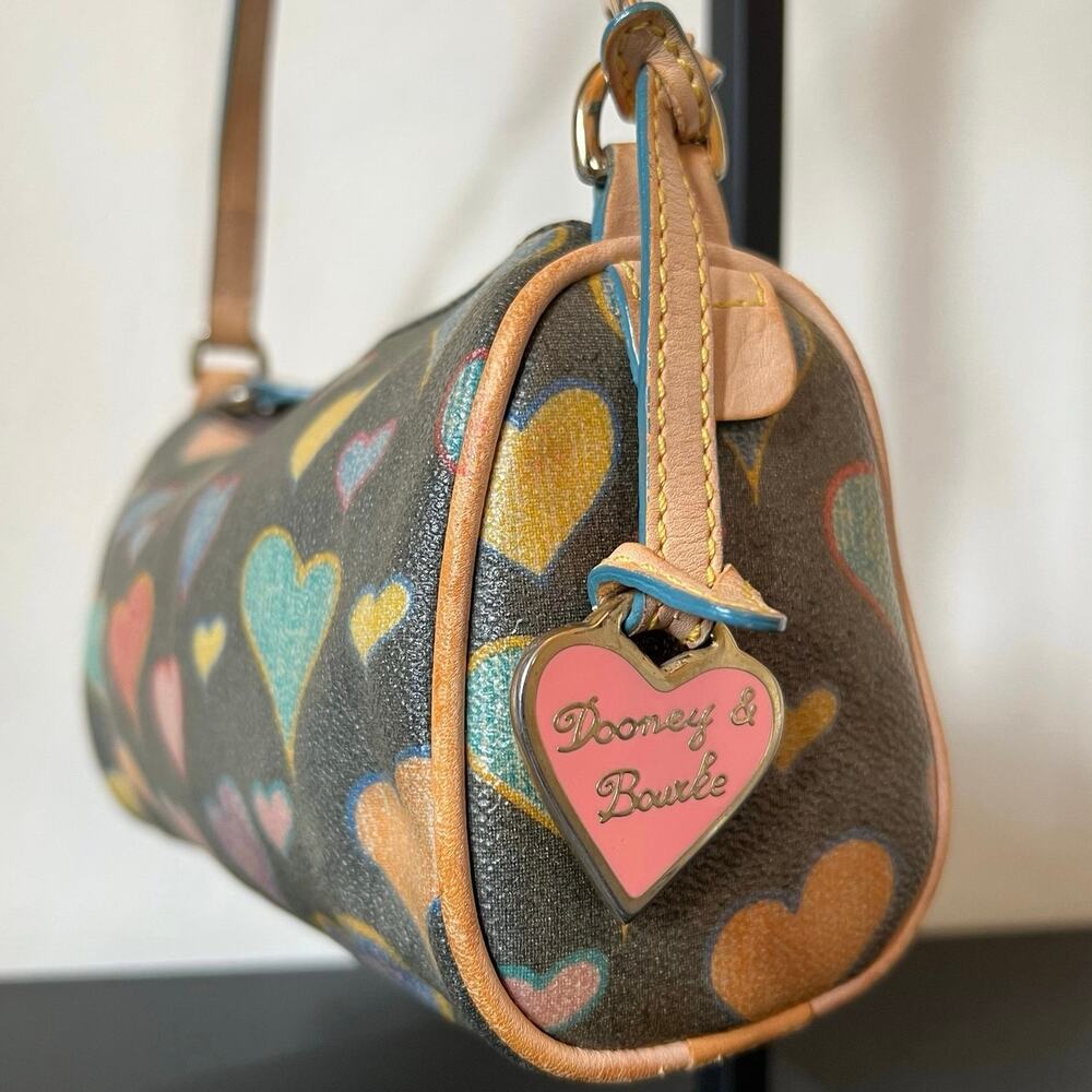 Dooney & Bourke Crayon Hearts Mini Barrel Handbag Bag Charm Black Multicolor